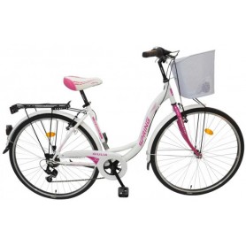 Bicikl Spring Giulia 7/BR-SHIM/TY-22,ženski,košara,28" bijelo-ružičasti - C