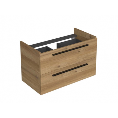 Sharp 85 lower bathroom cabinet oak natural black handle