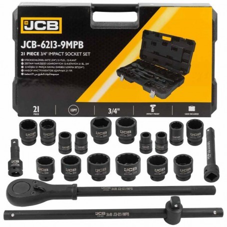 3/4" impact tool set, 21 pieces. (17-50mm) (12-sided) JCB-6213-9MPB