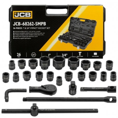 26-piece impact tool set. 3/4" (17-50mm) i 1" (55-65mm) (6-kątnych) JCB-6213-9MPB