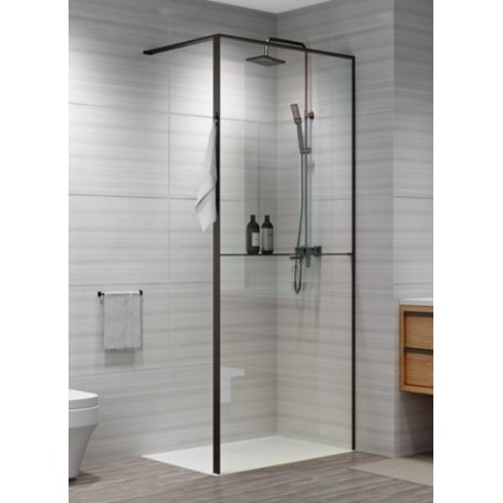 Armal shower wall 80x200 "walk in" black matte profile, transparent glass 6 mm, 80x200 with hook and shelf