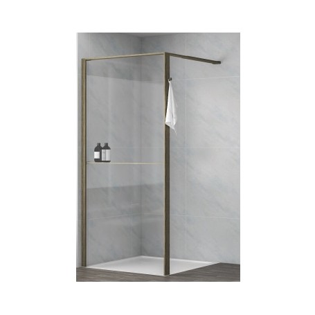 Armal shower wall 90x200 cm aluminum profiles, dark oak, with hook and shelf