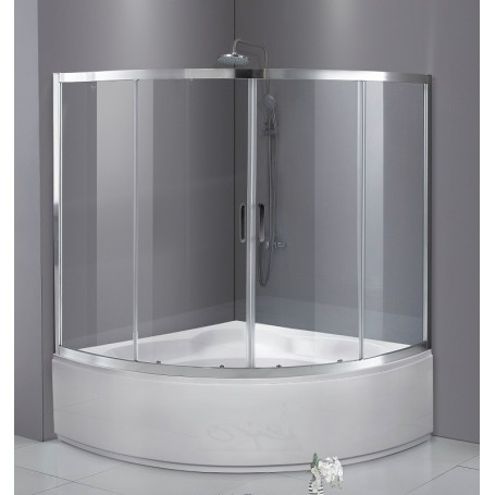 Shower cabin - corner bathtub screen 140x140cm shiny profile, transparent glass - A