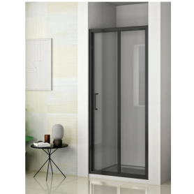 Folding shower door 80X190 black matte profile, transparent glass 6 mm - A