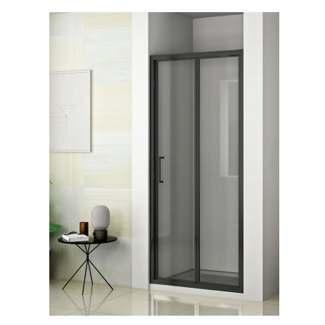 Folding shower door 80X190 black matte profile, transparent glass 6 mm - A