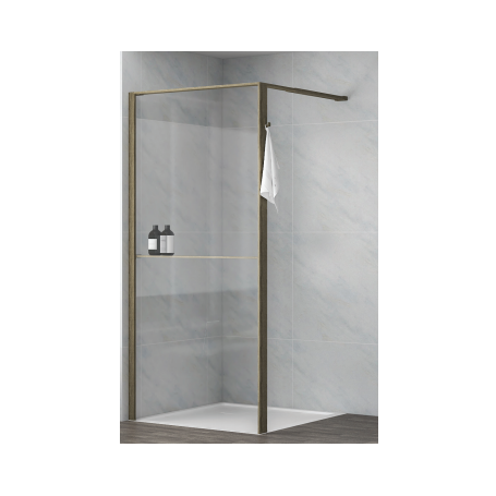 Shower wall 100x200 "Walk in" dark oak profiles, transparent glass with hook and shelf